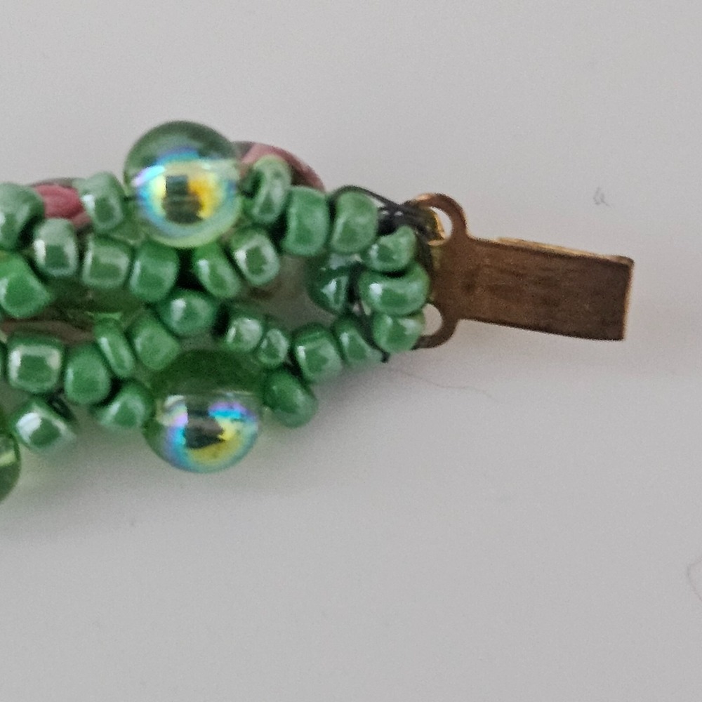 Glass Beaded Green Bracelet Flower Beads Floral Box Clasp 6 1/4" - Picture 7 of 10